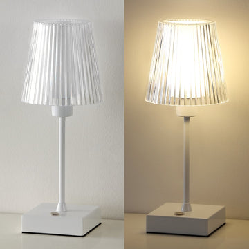 Oscar 12.5" Modern Industrial Rechargeable/Cordless Iron/Acrylic Integrated LED Table Lamp with Ribbed Shade - JONATHAN Y